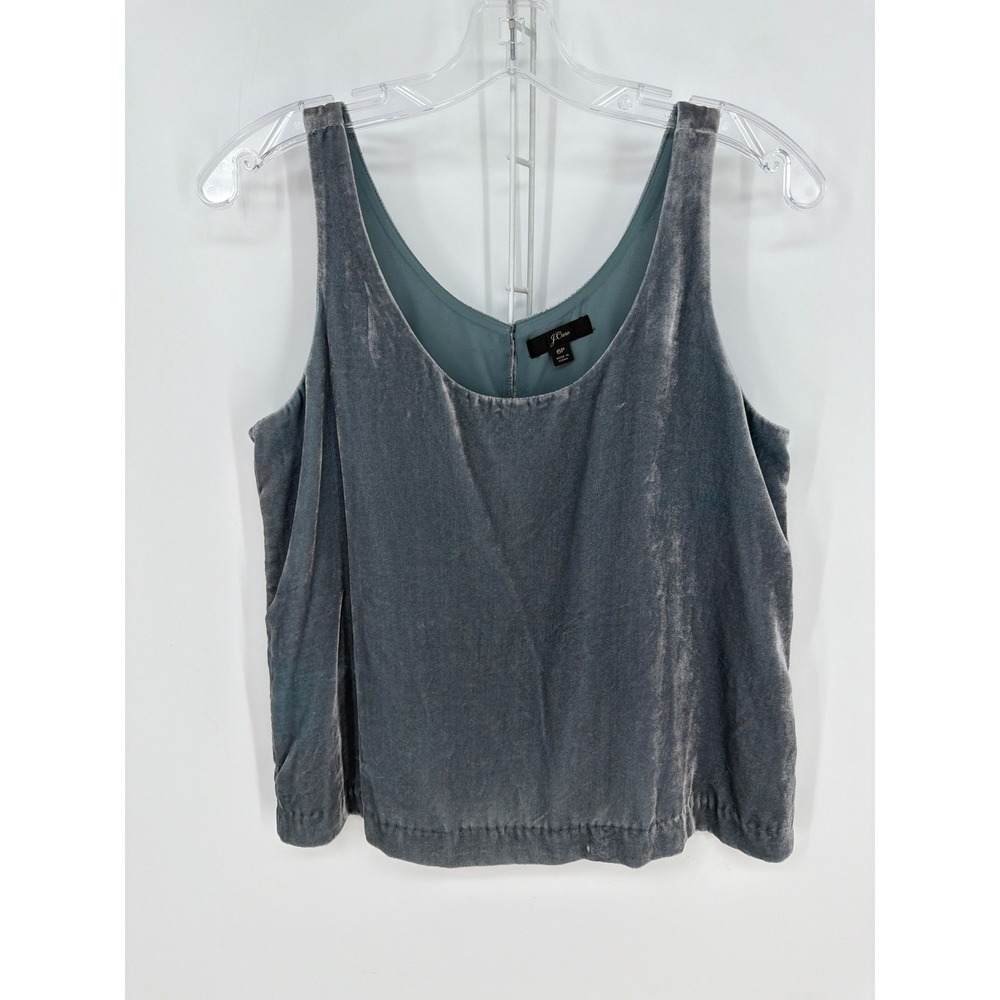 J.Crew Velvet Tank Top Womens 6P Gray Blue Scoop Neck V-Back Luxe Holiday Party